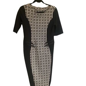 Cato Black and White Houndstooth Midi Dress